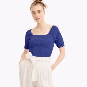 J. Crew Navy Square Neck Blouson Knit Top S NWT